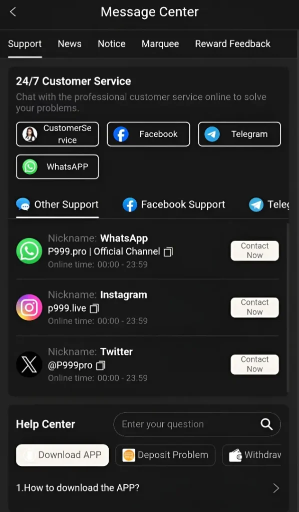 P999 Customer Service
